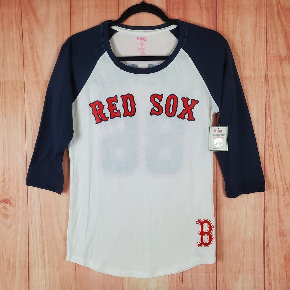 PINK Victorias Secret Womens T-Shirt Sz Medium White Boston Red Sox Love Pink 86